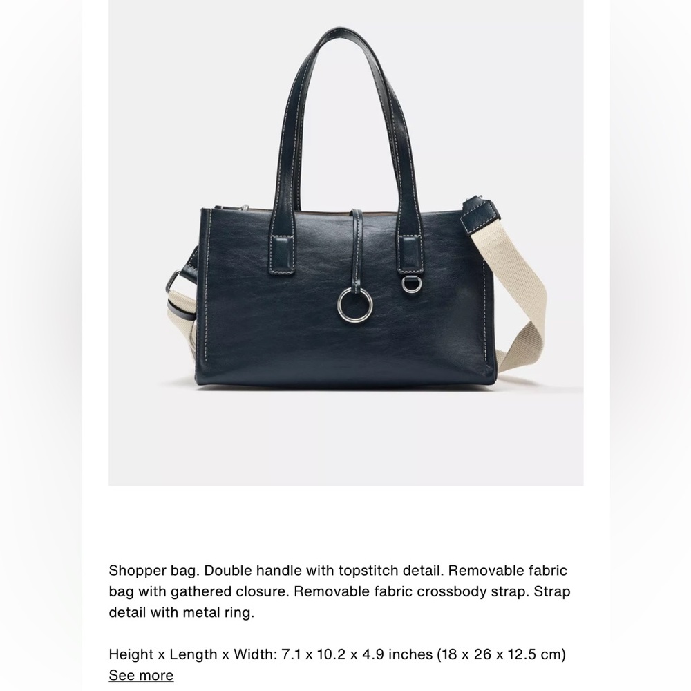 Zara NWT dark navy blue top handle faux leather shopper bag removable straps - Picture 2 of 6